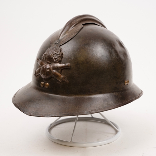 59 - Two French Adrian helmets - artillery and infantry. French Navy cap. 4th Gorkha Rifles felt hat