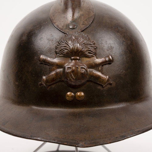 59 - Two French Adrian helmets - artillery and infantry. French Navy cap. 4th Gorkha Rifles felt hat