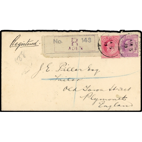 337 - 1910 registered cover to England, sent by the Swedish Consulate,  franked 1a (postage) and 2a (regis... 