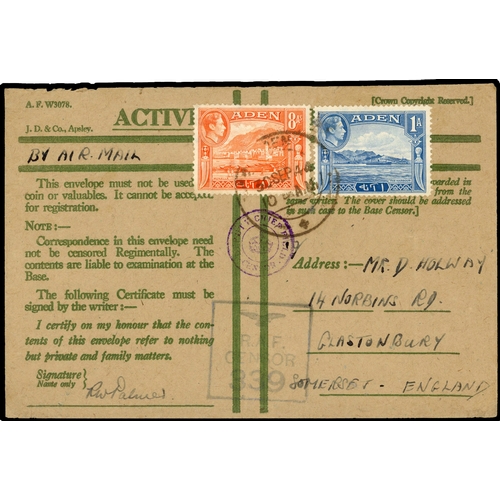 341 - 1944 Active Service cover to Somerset from the island of Socotra, unit R.A.F. CENSOR 339 in purple... 