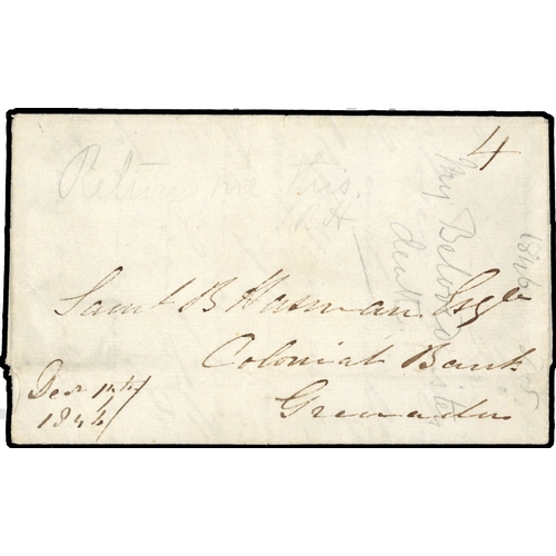 344 - 1846 pre-stamp entire to Grenada rated 4 with light Antigua De Zolgne despatch backstamps, unusual... 