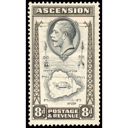 348 - 1934 8d black and sepia with teardrop flaw, large part o.g. SG 27a