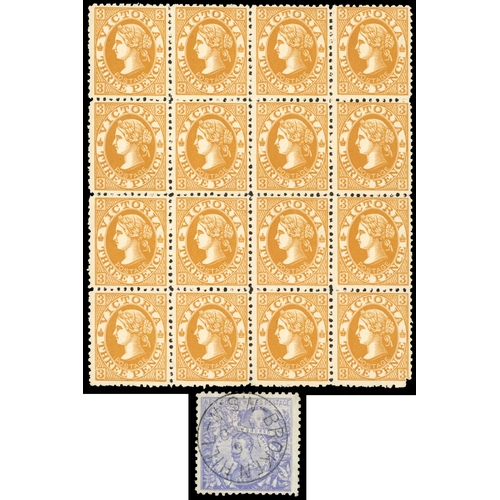 352 - 1912 3d ochre block of 16 (4x4), fresh appearance, most fine unmounted o.g. SG 437c plus NSW 1890 20... 
