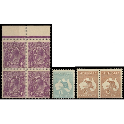 360 - 1948 5s, 5s thin paper 10s and £2 in lower left hand imprint blocks of 4 with 10s, £1 and £2 overpri... 