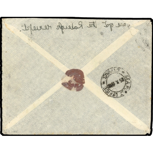 481 - 1910 incoming cover from UK to Nicosia franked 1d tied Shutter Mill cds SP 30 10 cds with SEA POS... 