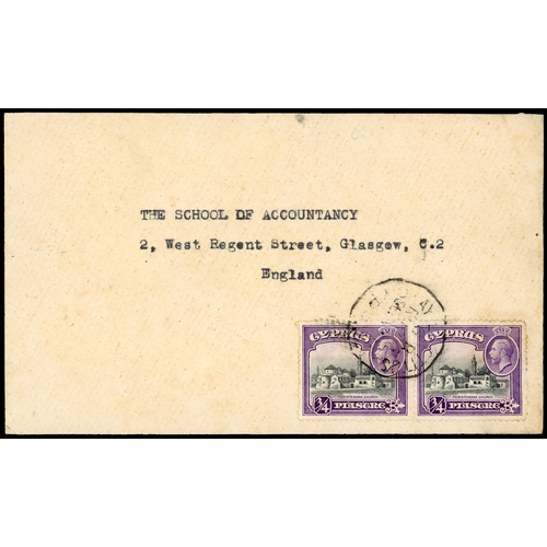 487 - 1935 cover to England franked 2 x ¾pi tied AY EPICTITOS G.R. RURAL SERVICE CYPRUS with Kyrenia 31... 
