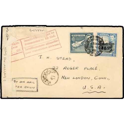 491 - 1948 cover to USA franked 4½pi and 6pi tied by Nicosia cds, from the Met. office at the RAF station