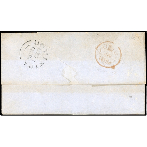 498 - 1853 entire to London at the 1s rate with very good date double arc 'DOMINICA/18 12 1853' cancel on ... 