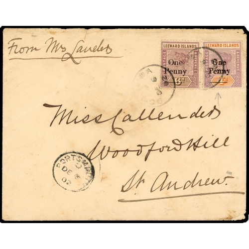 499 - 1902 double rate internally used commercial cover to Woodford Hill, St Andrew franked 1d on 4d and 1... 