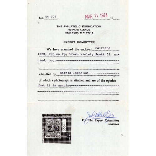 513 - 1928 2½D on 2d purple-brown South Georgia provisional surcharge, large part og