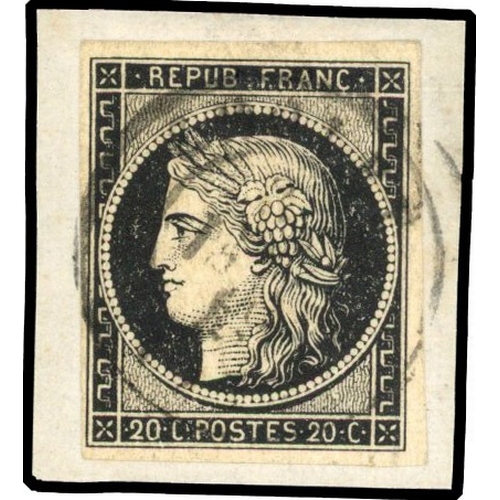 529 - 1849 20c black on white paper tied to small piece by scarce cds cancel, fine used SG 7