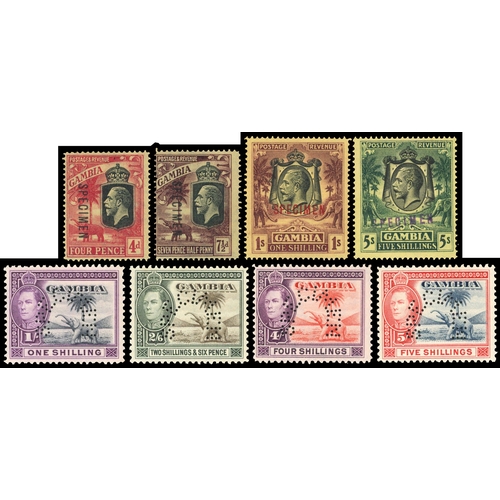 540 - 1922 4d to 5s set of 4 overprinted SPECIMEN plus 1938 Elephants, 1s, 2s6d, 4s and 5s perforated S... 