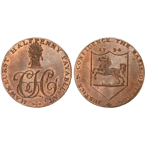 49 - Kent , Hawkhurst ,  Charles Hider (grocer)Halfpenny 1794. Prancing horse of Kent arms, Wheatsheaf ov... 