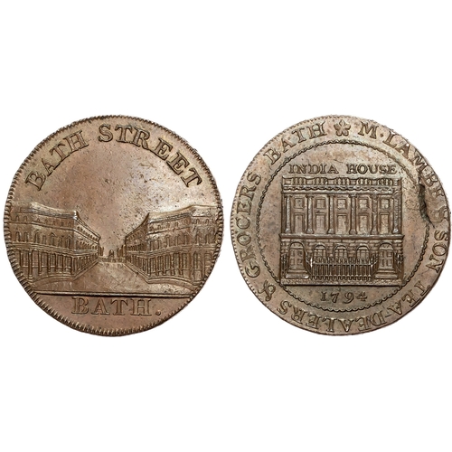 494 - Som.  Bath, Lutwyches mule Halfpenny 1794, View down Bath Street, rev . India House, edge PAYABLE B... 