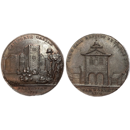 496 - Staffs.  Tamworth, John Harding (calico printer) Penny 1799, castle and trees, rev . Front of Town H... 