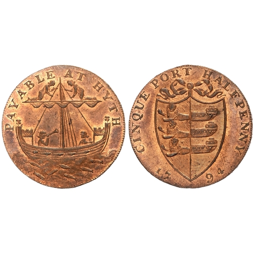 50 - Kent,  Hythe , Richard Shipden (grocer) Halfpenny 1794, An ancient sloop, rev. Cinque Port arms, edg... 