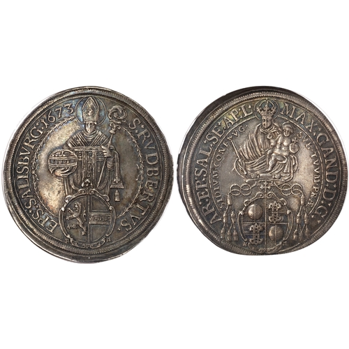 447 - Austria, Salzburg, Maximilian Gandolph (1668-1687), silver Taler, 1673 - AU 58