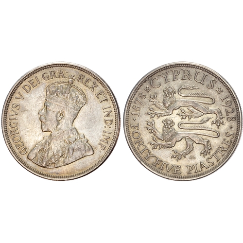 454 - Cyprus, British Administration, George V (1910-1936), silver 45 Piastres