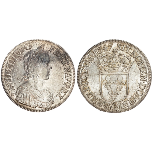 458 - France, Louis XIV (1643-1715), silver Écu à la mèche longue, 1647 F