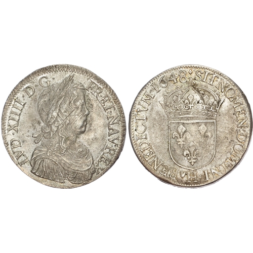 461 - France, Louis XIV (1643-1715), silver Écu à la mèche longue, 1648 H