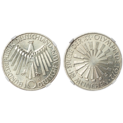 474 - Germany, Federal Republic, silver 10 Marks, 1972 D, arabesques on edge - UNIQUE