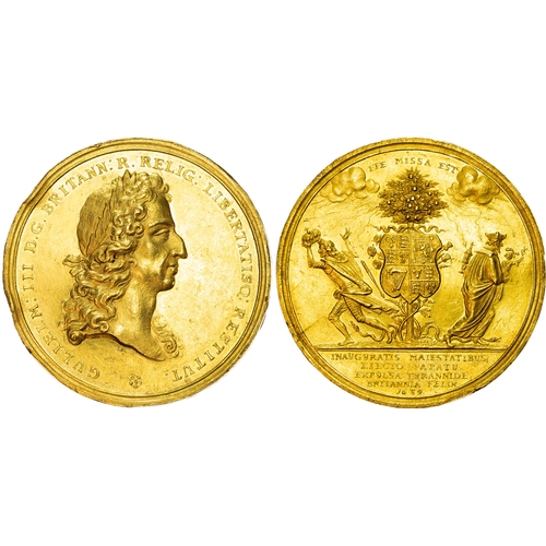 660 - William & Mary (1689-1694) Coronation of William of Orange and Flight of James II, 1689, large gold ... 