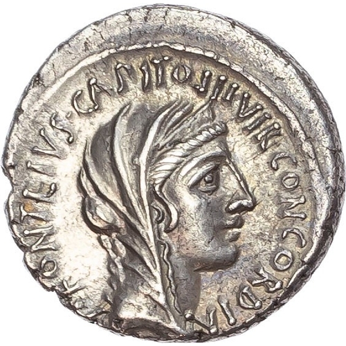 74 - P. Fonteius P. f. Capito (55 BC) AR Denarius, mint of Rome, 3.87g.