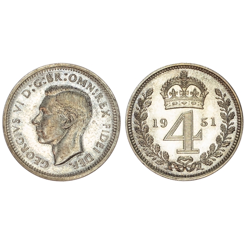440 - George VI (1936-1952) Maundy Set, 1951, fourpence, threepence, twopence, penny.