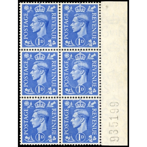 105 - 1951 1d Light ultramarine 'keyhole' flaw block mint (SG504var)