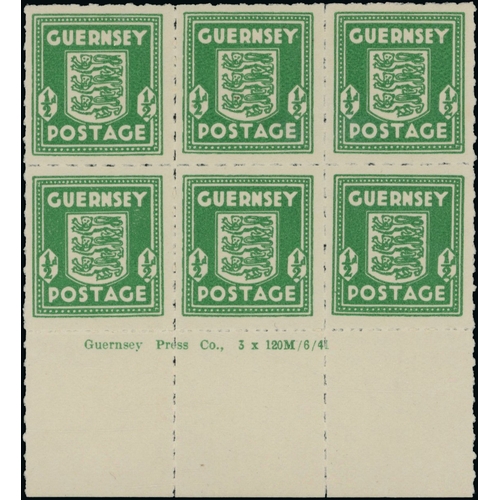 176 - 1941-44 Arms of Guernsey (SG1-5) group of mint imprint blocks