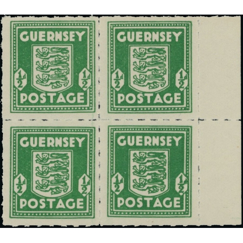 176 - 1941-44 Arms of Guernsey (SG1-5) group of mint imprint blocks