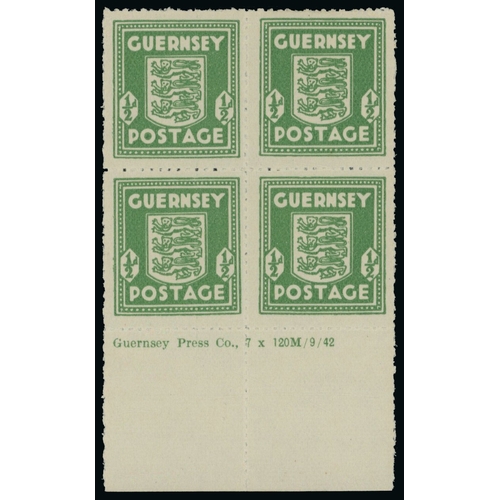 176 - 1941-44 Arms of Guernsey (SG1-5) group of mint imprint blocks