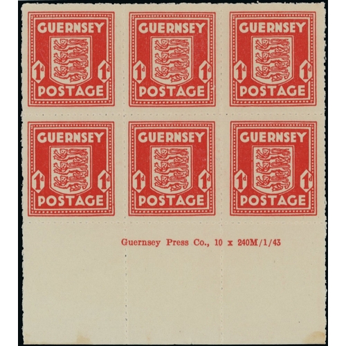 176 - 1941-44 Arms of Guernsey (SG1-5) group of mint imprint blocks