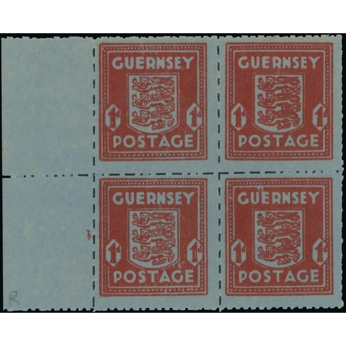 176 - 1941-44 Arms of Guernsey (SG1-5) group of mint imprint blocks