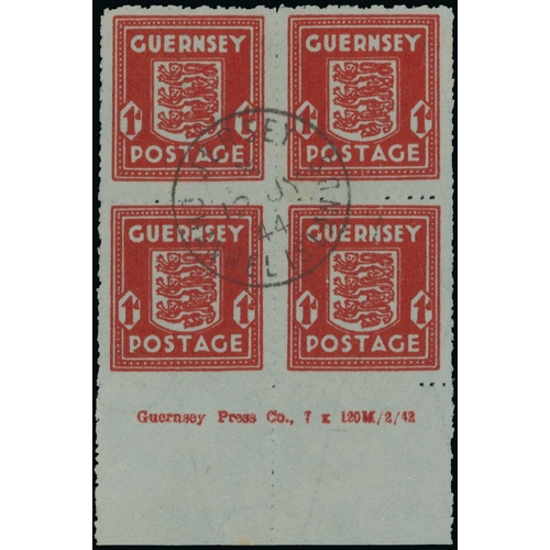 176 - 1941-44 Arms of Guernsey (SG1-5) group of mint imprint blocks