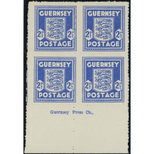 176 - 1941-44 Arms of Guernsey (SG1-5) group of mint imprint blocks