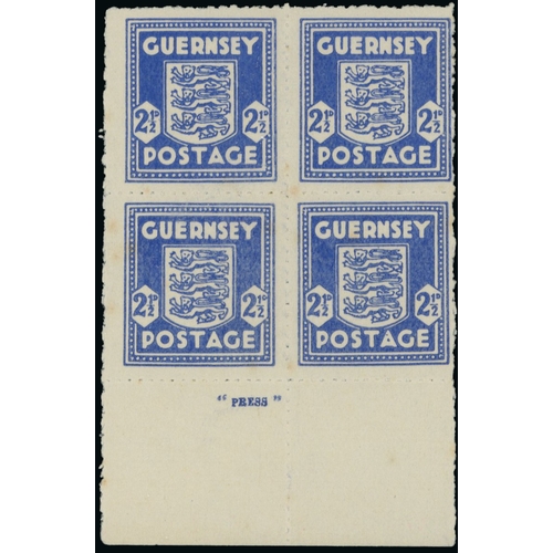 176 - 1941-44 Arms of Guernsey (SG1-5) group of mint imprint blocks