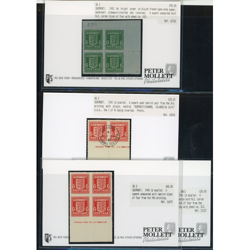 176 - 1941-44 Arms of Guernsey (SG1-5) group of mint imprint blocks