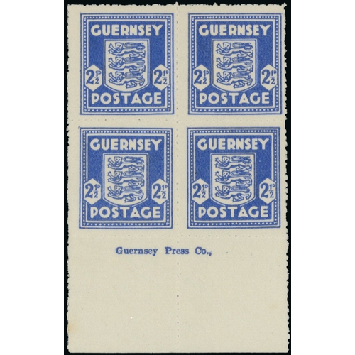 176 - 1941-44 Arms of Guernsey (SG1-5) group of mint imprint blocks