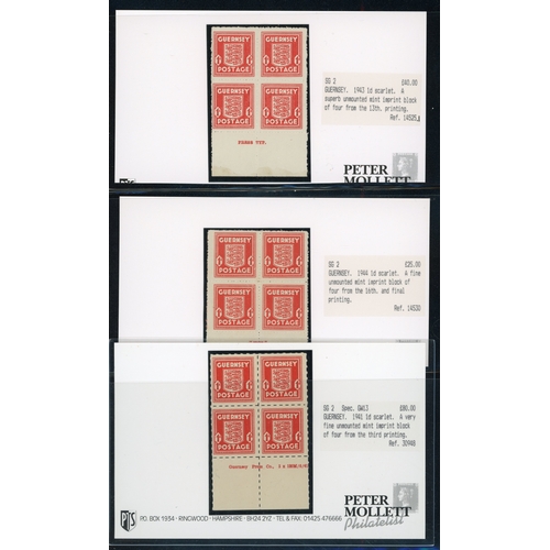 176 - 1941-44 Arms of Guernsey (SG1-5) group of mint imprint blocks