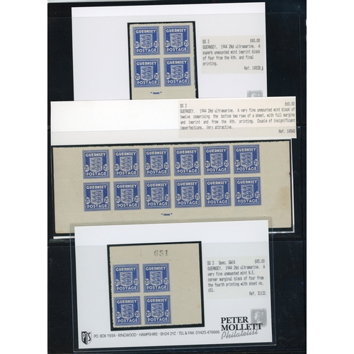 176 - 1941-44 Arms of Guernsey (SG1-5) group of mint imprint blocks