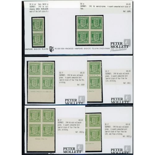 176 - 1941-44 Arms of Guernsey (SG1-5) group of mint imprint blocks