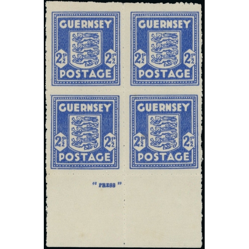 176 - 1941-44 Arms of Guernsey (SG1-5) group of mint imprint blocks