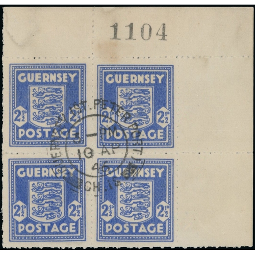 176 - 1941-44 Arms of Guernsey (SG1-5) group of mint imprint blocks