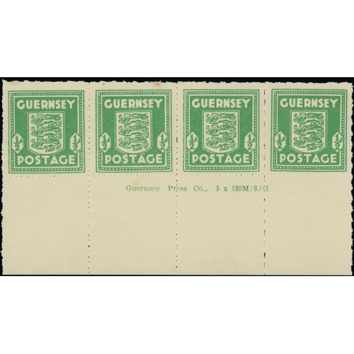 176 - 1941-44 Arms of Guernsey (SG1-5) group of mint imprint blocks