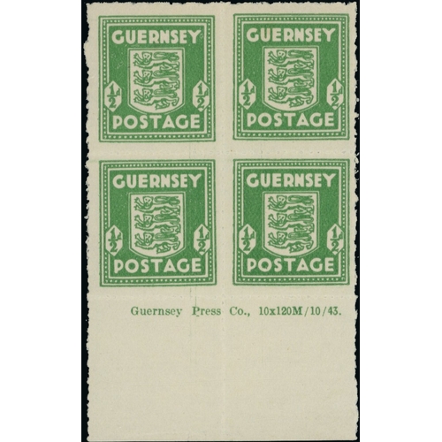 176 - 1941-44 Arms of Guernsey (SG1-5) group of mint imprint blocks