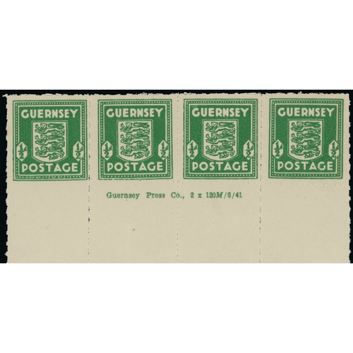 176 - 1941-44 Arms of Guernsey (SG1-5) group of mint imprint blocks