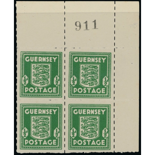 176 - 1941-44 Arms of Guernsey (SG1-5) group of mint imprint blocks