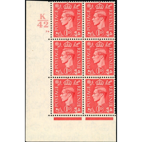 66 - 1941 1d Pale scarlet (Type I). pair of controls showing varieties