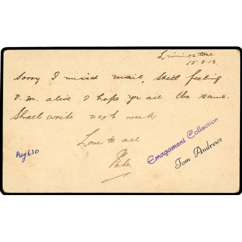 33 - 1913 (15 MAR) ½d green 'Arms' post card, addressed to Ficksburg, Orange Free State, and franked by 1... 